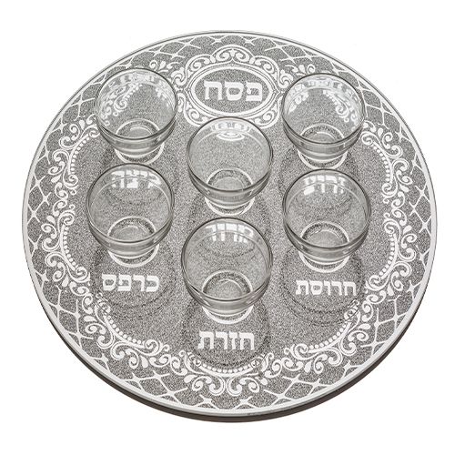 קערת סימנים לפסח מהודרת מזכוכית "גליטר 1" עם 6 צלוחיות - 36 ס"מ קערת סימנים לפסח מהודרת מזכוכית "גליטר 1" עם 6 צלוחיות - 36 ס"מ