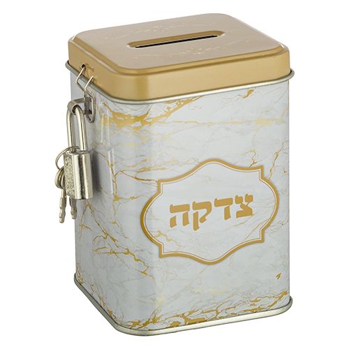 קופת צדקה פח מרובעת "שיש זהב" עם מנעול 10 ס"מ קופת צדקה פח מרובעת "שיש זהב" עם מנעול 10 ס"מ