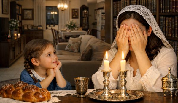 אם ובתה בתפילה בזמן הדלקת נרות שבת